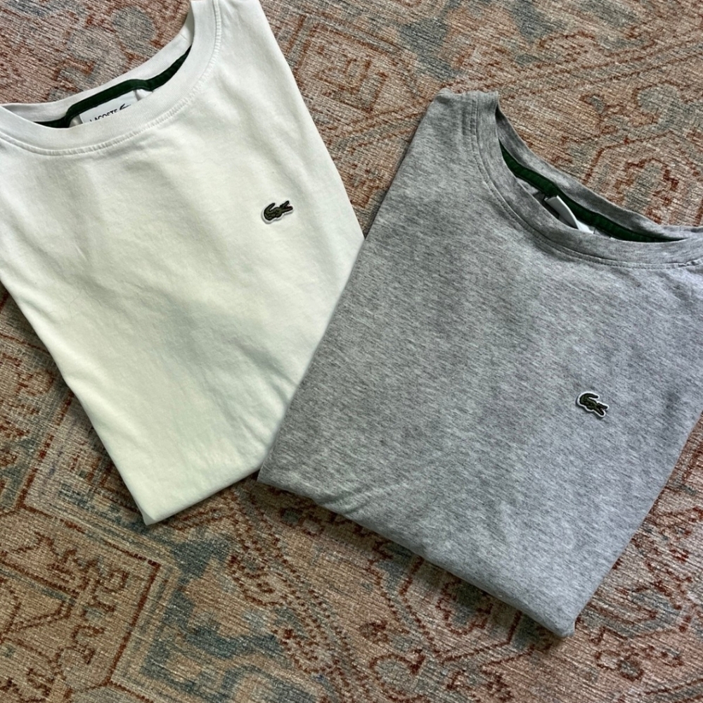 Lacoste White and Gray Crewneck Tees